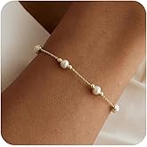 TOBENY Gold Pearl Bracelets for Women trendy 14k Gold Plated Natural Freshwater Pearl Bracelet Dainty Pearl Beaded bridesmaid wedding Non Tarnish Link Bracelet Jewelry Gifts