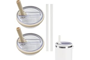BEXBCHH 2 Pack 40 oz Tumbler Flip Straw Lid Replacement fit for Stanley Quencher, Spill Proof Splash Resistant Tumbler Lids,Reusable Tumbler Cover for Stanley Cup (Cream White)