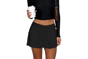 Hafailia Womens Mini Skirt Casual Fold Over Low Waist Pleated Skorts Ruffle Skirts with Shorts Underneath