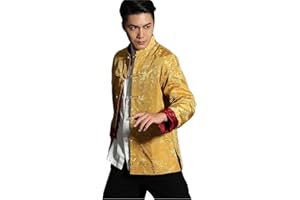 JSJTAMUS Tang Suit Men Hanfu Chinese Traditional Clothes Long Sleeve Top, Reversible Kung Fu Tang Suit Jacket