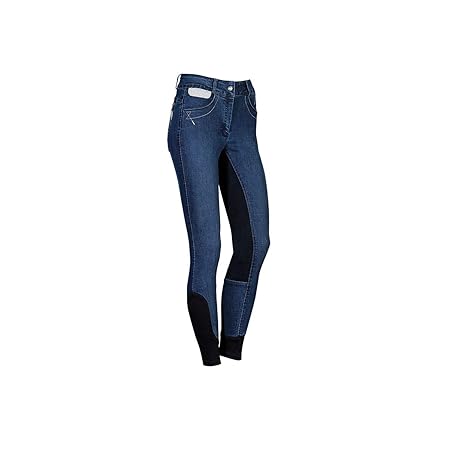 netproshop Damen Jeans-Reithose mit Silbernen Akzenten und Vollbesatz aus Kunstleder Velours