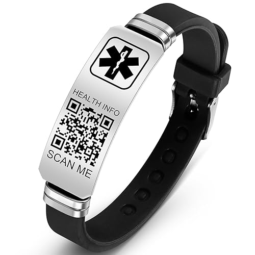 Theluckytag Medical Bracelets for Men Women with QR Code Medical Alert ID  Bracelets for Sport Travel Silicone Waterproof Wristband Fits Wrists Up  to - Main Image