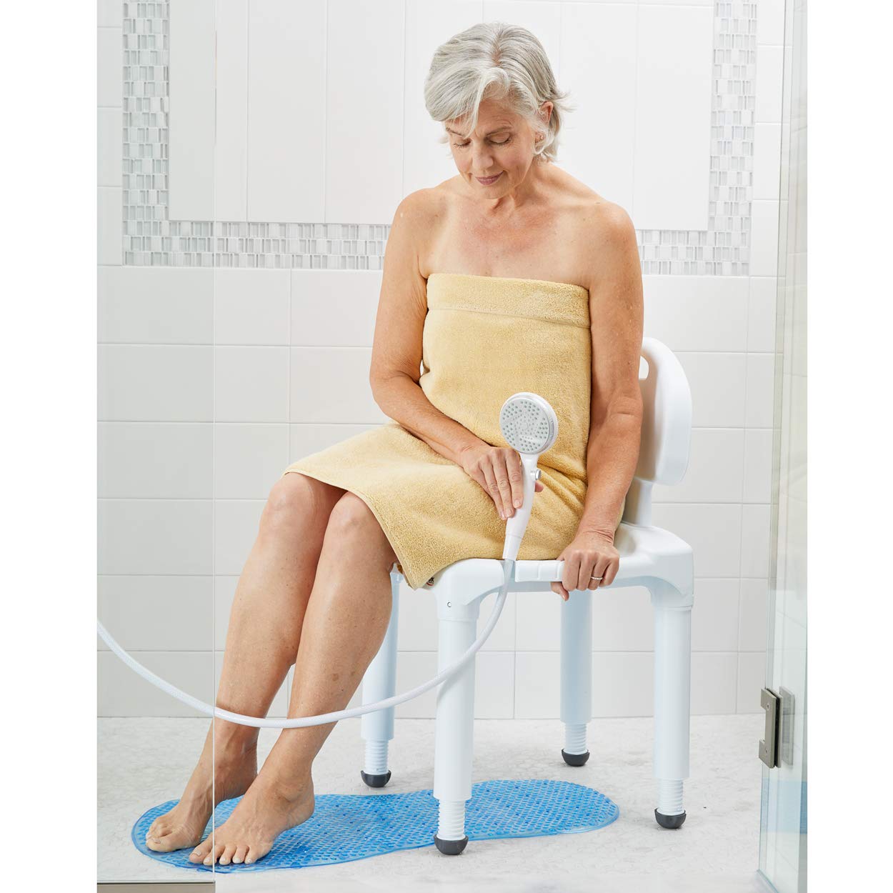Carex Bath Seat And Shower Chair with Backrest for Seniors, Bath Chair For Elderly, Disabled, Handicap, and Injured Persons, Supports Up To 400lbs, Shower Seat For Inside Shower, Made in USA