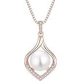 Lwsary Pearl Necklace for Women 925 Sterling Silver Pendant Necklace with 10MM Pearl Jewelry Gifts for Her