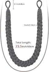 Pretty Jolly 2 Pack Natural Cotton Rope Curtain Tiebacks Dark Grey view 3