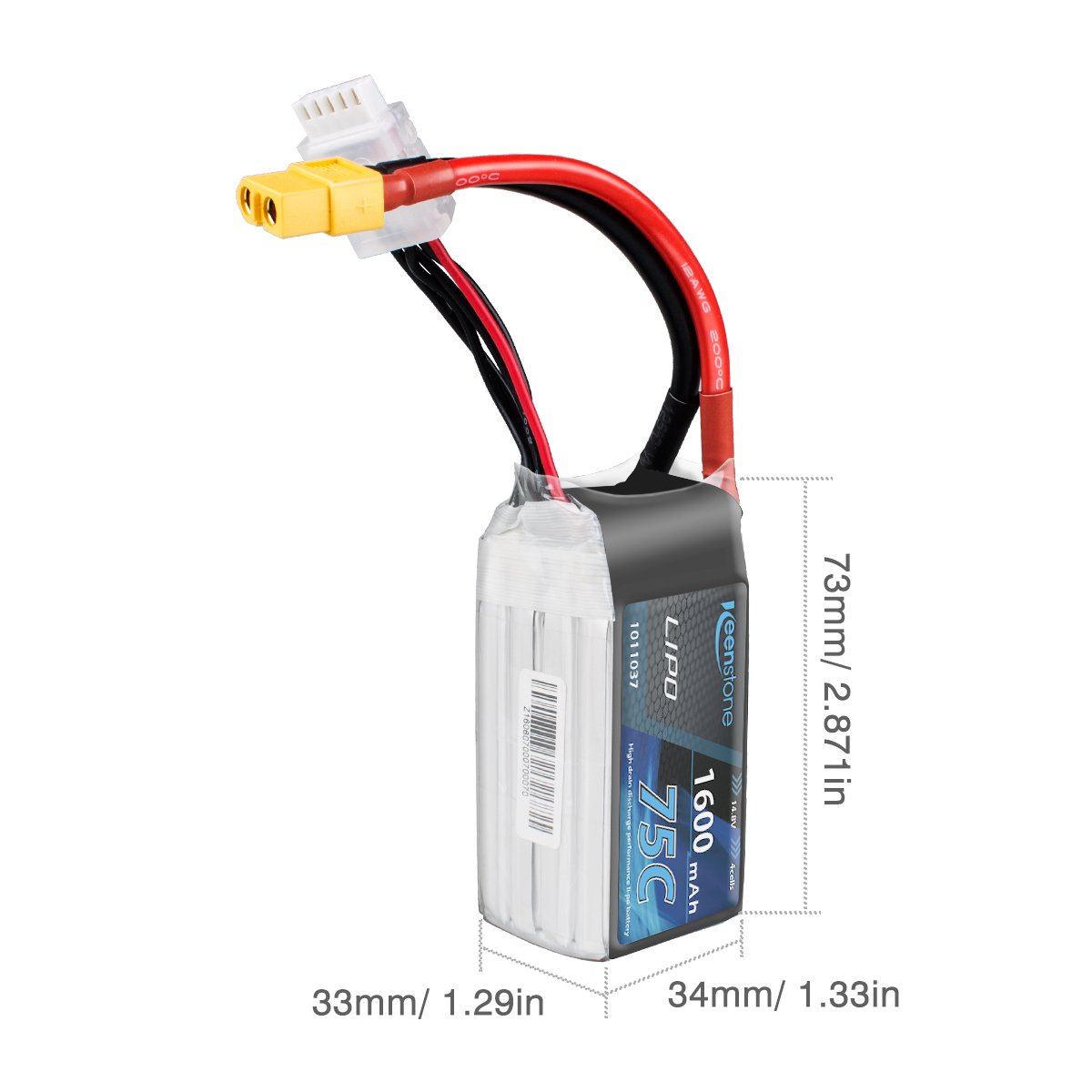 Keenstone LiPo Battery Pack 1600mAh 75C 4S 14.8V XT60 Plug w/ Voltage Meter & Battery Power Indicator RC Boat Heli Airplane UAV Drone FPV