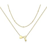 Sahoottie Heart Initial Necklaces for Women Letter Necklace 14K Gold Plated A-Z Necklace Women's Jewelry Valentines Day Gifts for Women