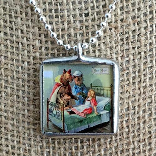 Mother Goose Goldilocks &amp; the Three Bears and Three Little Kittens Vintage Art Soldered Glass Pendant Charm Necklace