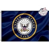 Mosprovie Navy Emblem Military Flag 3x5 Outdoor Double Sided- Heavy Duty 3ply United States Navy Flags Super Durable USN Flags 4 Rows Stitched Edge Canvas Header with 2 Brass Grommets