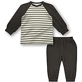 JiuBreeze Toddler Baby Boys Fall Clothes Set Stripe Long Sleeve Sweatshirt Pullover Tops & Pants Outfits 18 Months -5T