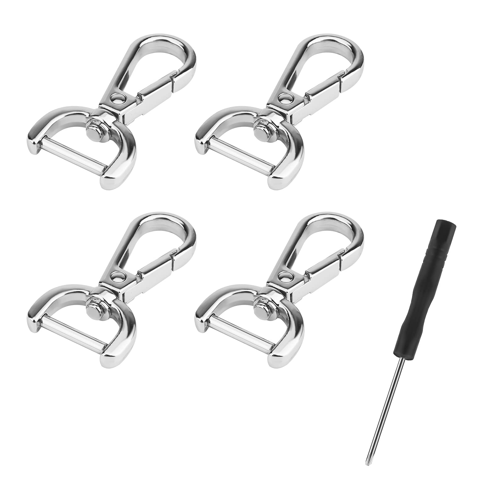 KINBOM 4pcs Snap Hook Swivel Clasp, Replacement D-Rings Swivel Snap Hooks with 1pcs Small Screwdrivers Alloy Lobster Claw Clasps D Rings for Purse Crossbody Leather Handbags DIY Accessories (Sliver)