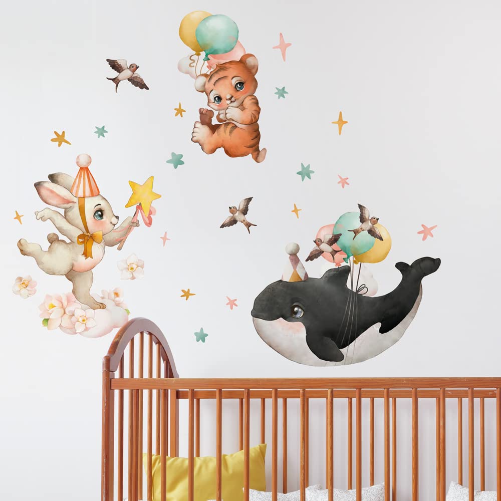 kina - R00748 Wall Stickers Sticker Baby Ecological Hypoallergenic Soft Fabric Repositionable Tiger Rabbit Orca Wall Decor Newborn Nursery Nursery Nursery Wallpaper