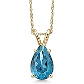 Gem Stone King Gemstone Birthstone Teardrop Pendant Necklace for Women | 14K Yellow Gold | Pear Shape 9X6MM | With 18 Inch Chain | Jewelry Gifts for Her Mom Wife