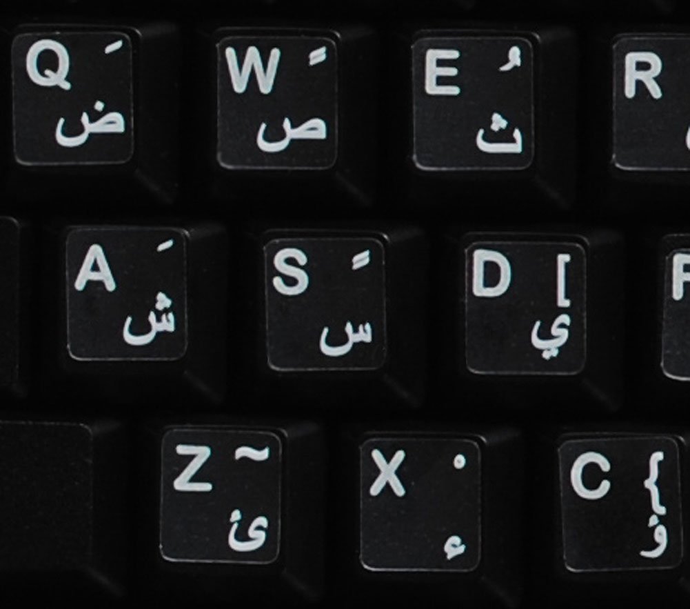 Arabic Stickers for Keyboard with White Letters Transparent for