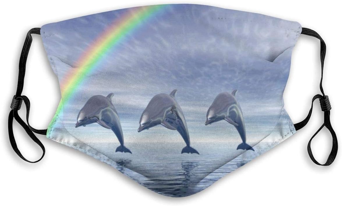 Dust Mask Dolphins Rainbow Anti-dust Mouth Masks Respirator Reusable Cotton Breathable Safety Dust-proof Half Face Mask for Kids Boys Girls Running Cycling Travel Outdoor
