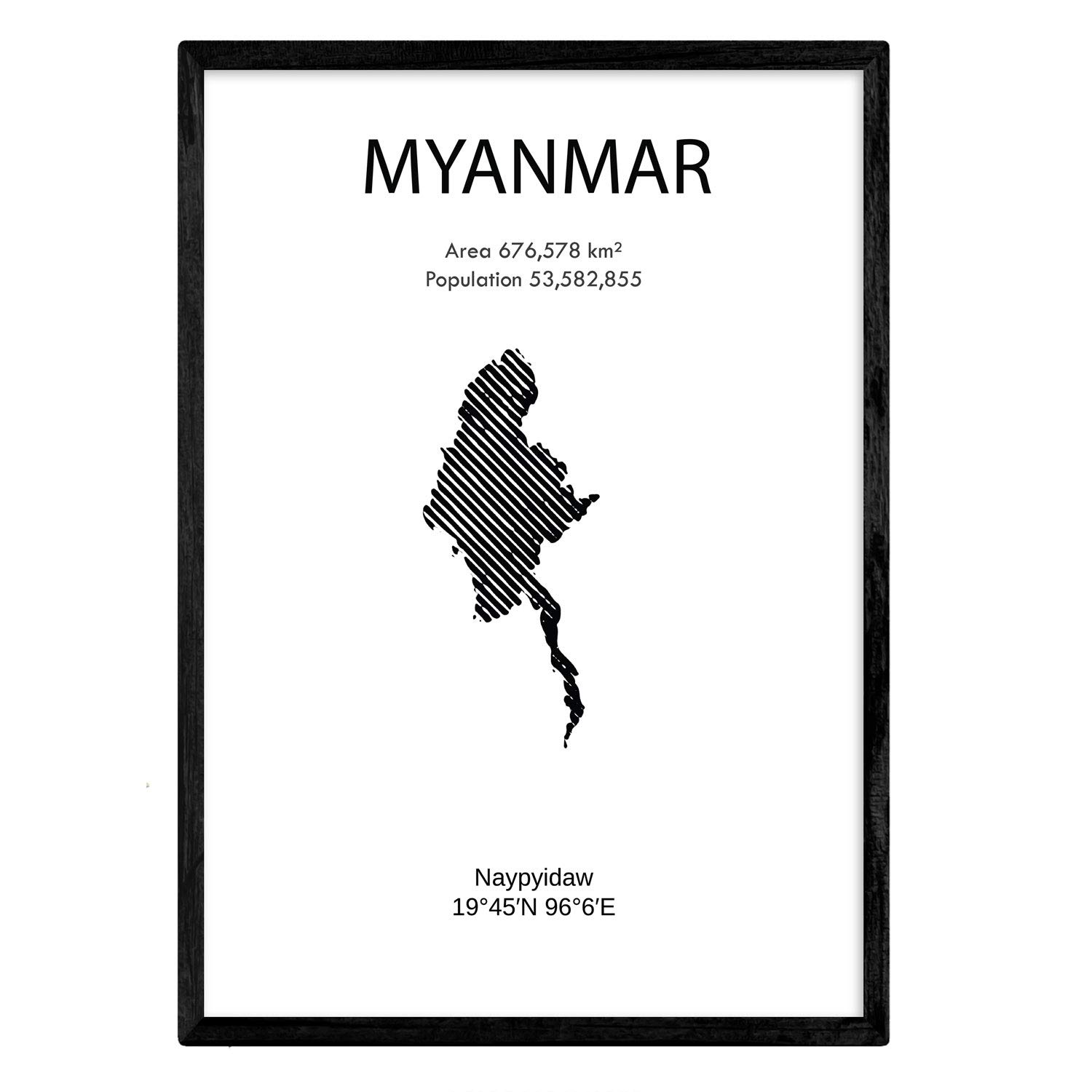 Nacnic Poster of Myanmar. Sheets of countries and continents. A3 size