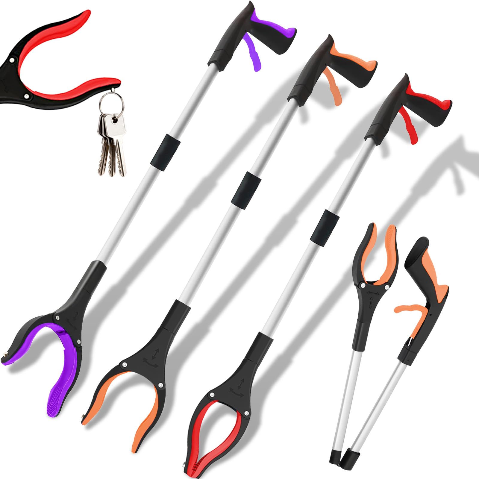 Photo 1 of 3-Pack 32 Inch Grabber Reacher Tool, Foldable Pick Up Stick with Strong Grip, Magnetic 360° Rotating Anti-Slip Jaw, Trash Picker, Lightweight Grabbers