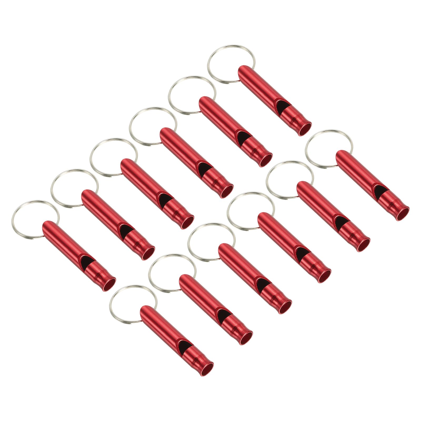 PATIKIL Emergency Whistle, 12 Pack Loud Sound Aluminum Keychain Whistles Outdoor Safety Survival Whistle for Boating Camping Hiking, Red