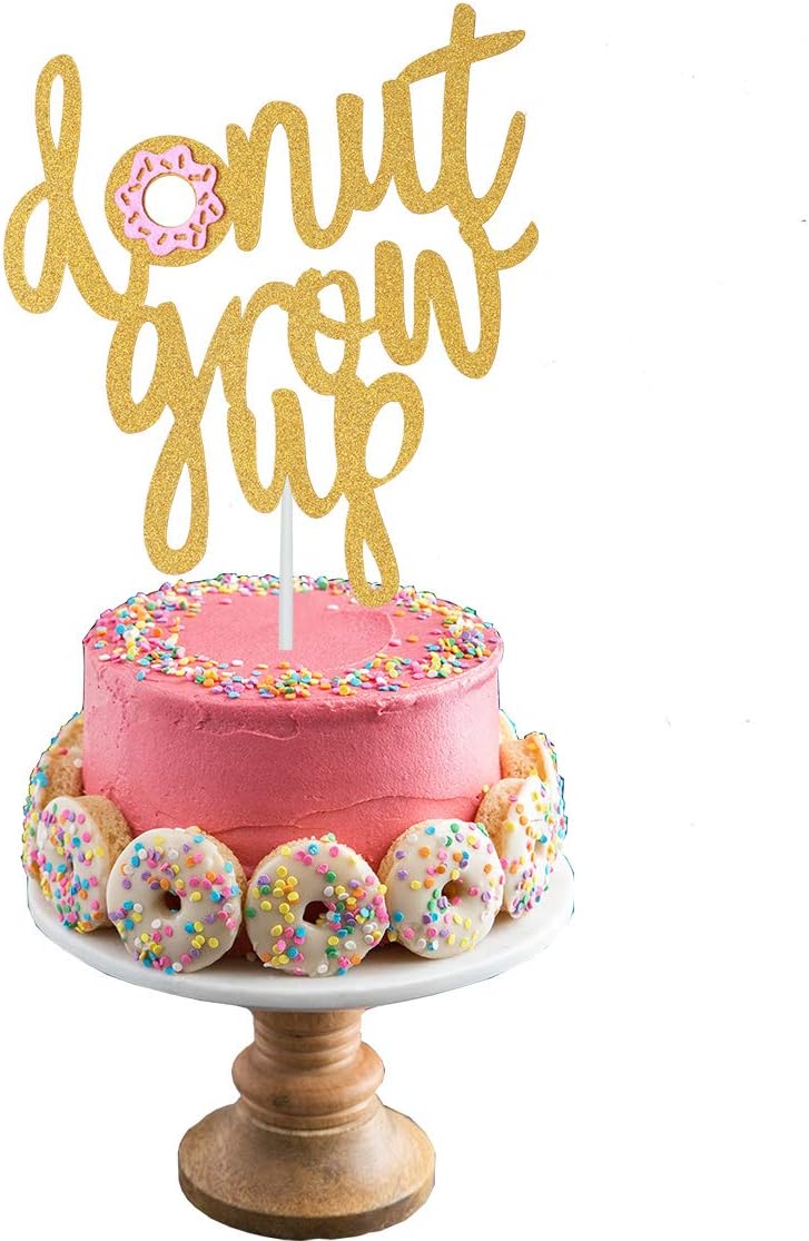 Double Sided Grow Up Gold Glitter Cake Topper Donut Toppers for Baby Shower Kids First Birthday Party Decorations by Ucity