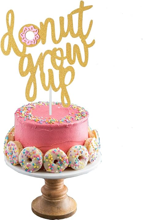 Double Sided Donut Grow Up Gold Glitter Cake Topper For Baby
