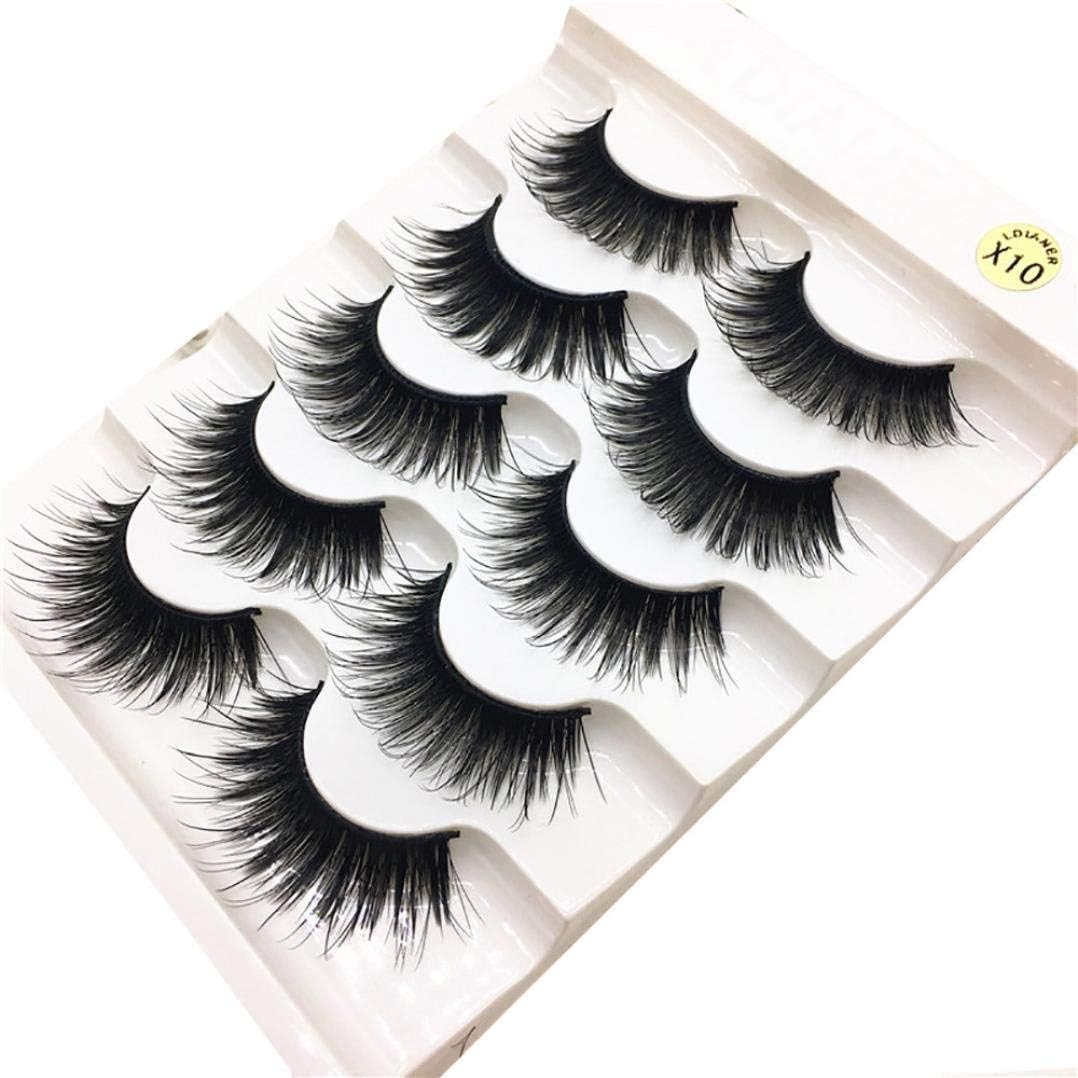 TINGSU 3D False Eyelashes Thick Natural Eye Lashes Long Dramatic Makeup Fluffy Fake Lashes Hand Made 5 Pairs