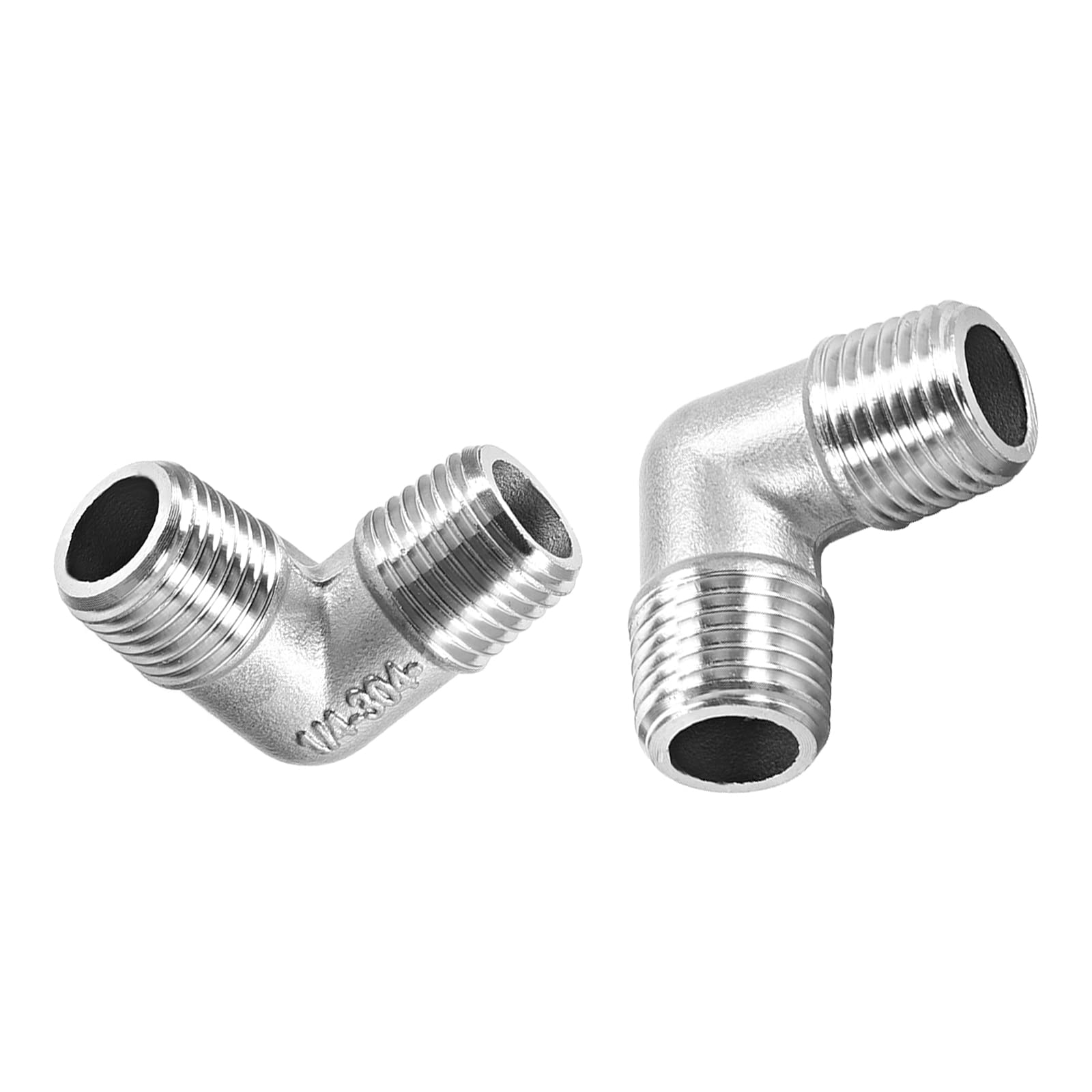 DTGN 1/4BSPT x 1/4BSPT(Male x Male) 90 Degree Pipe Fitting - 2Pack - Good for Water Pipe System - 304 Stainless Steel Elbow Fittings - Silver Tone