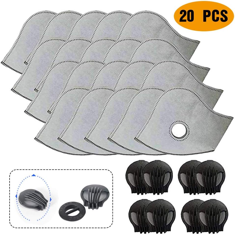 Activated Carbon N99 PM2.5 Filters Active Carbon N99 Filters for Mesh or Neoprene Mask for Reusable Dust Pollution Mask Air Purifier with Exhaust Valves Replacement Yoruii Dust 20 PCS