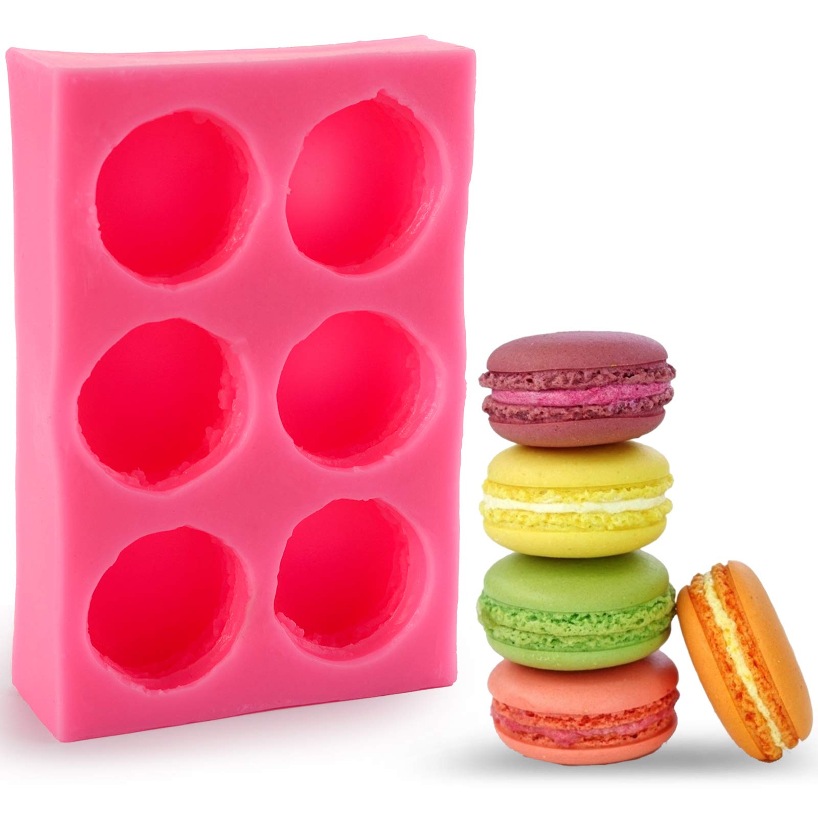 Hedume 2 Pack 6-Cavity 3D Macaroon Silicone Mold, Macaron Hamburger Baking Molds, Perfect for Candle, Muffin, Cake/Cupcake Decorating, Mini Soap, Bath Bomb