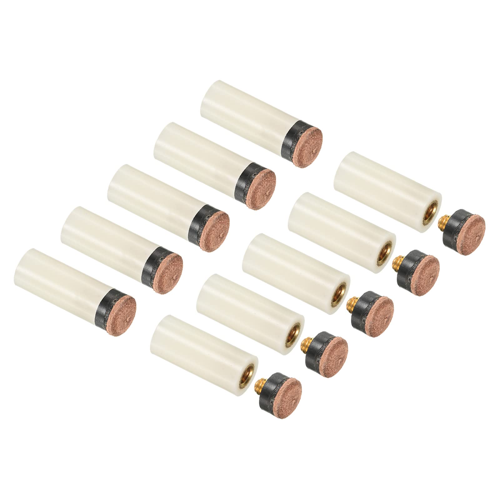 PATIKIL 11mm Dia Screw-on Pool Cue Tips, 10 Pairs Snooker Billiard Cue Stick Tips Replacement with Pool Cue Ferrules, Brown Beige