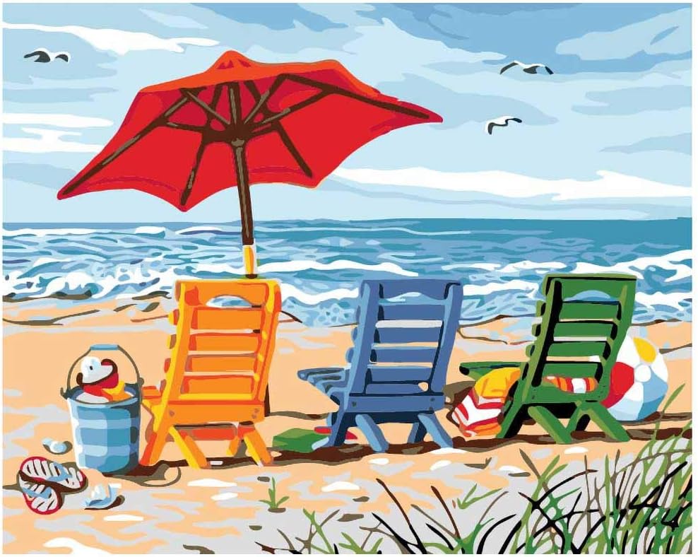 Paint by Numbers Kits for Adults, DIY Digital Oil Painting by Number for Kids Beginner - Summer Beach