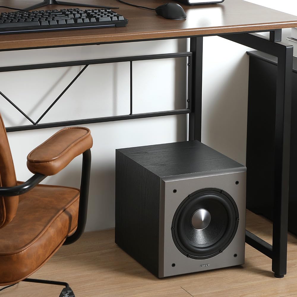 Edifier T5 AKTIV-SUBWOOFER – 8-Zoll-Tieftöner – 70 Watt – Low-Pass-Filter – Frequenz einstellbar bis 38Hz – MDF-Gehäuse für reduzierte Resonanz – Standby – Cinch-Anschlüsse – Zeitloses Design 2