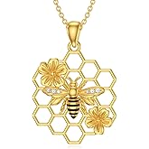 Sonouli Diamond Bee Necklace 925 Sterling Silver Lab Grown Diamond Bee Honeycomb Pendant Jewelry for Women