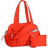 TOPDesign Travel Duffel Bag for Women, Puffer Gym Bag Sports Tote with Wet Pocket, Carry On Weekender with Luggage Sleeve (Red Orange)