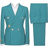 TUXBURNTXZ Men Suits 2 Piece Slim Fit Double Breasted Suit Men Wedding Prom Tuxedo Metal Buckle Jacket Pants Set