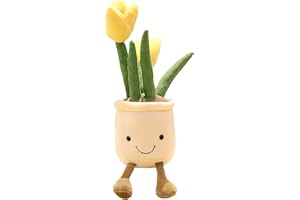 WUZHOU Tulip Plush Toy, 13.7" Flower Pot Stuffed Plushie Pillow Decoration, Soft Fluffy Toy Succulent Plants Friend Throw Pillow, Multicolor (Yellow-Tulip)