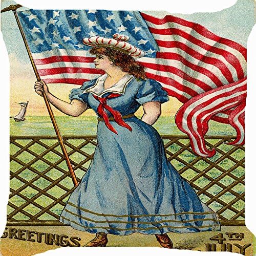 Cushion cover throw pillow case 18 inch Victorian sailor girl USA flag national day celebration both sides image zipper