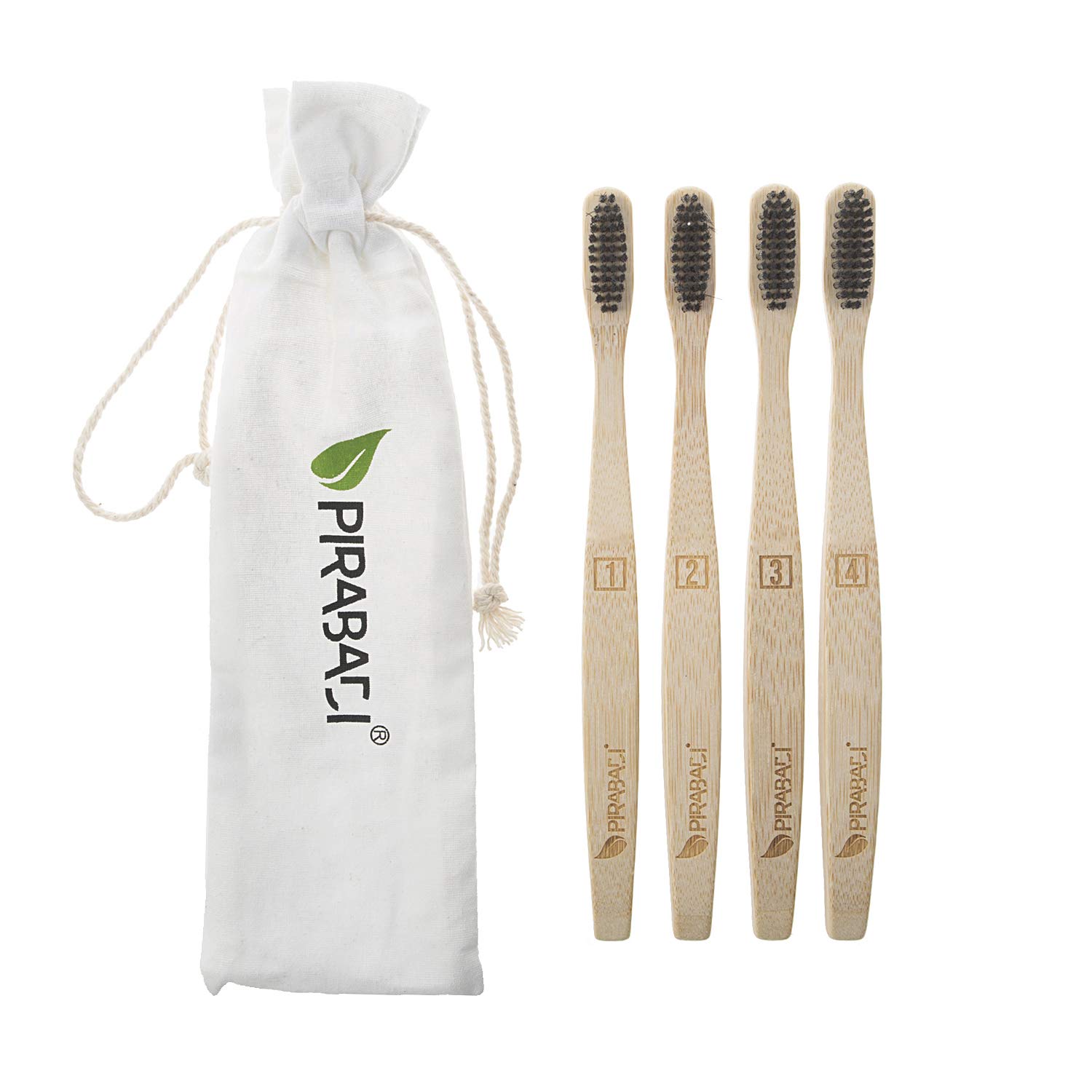 Pack of 4 Bamboo Toothbrushes | 100% Natural | Free Pouch | 100% French Brand | Eco-Friendly, Veggie & Bio-Degradeable