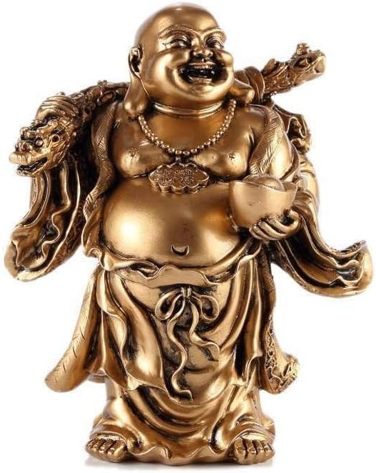Feng Shui Lucky Laughing Buddha, Gold, 17x10x15cm