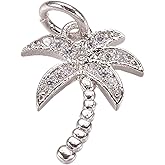 DanLingJewelry 5Pcs Brass Micro Pave Clear Cubic Zirconia Coconut Tree Charms Silver Color Tropical Tree Charms for Jewelry Making Findings
