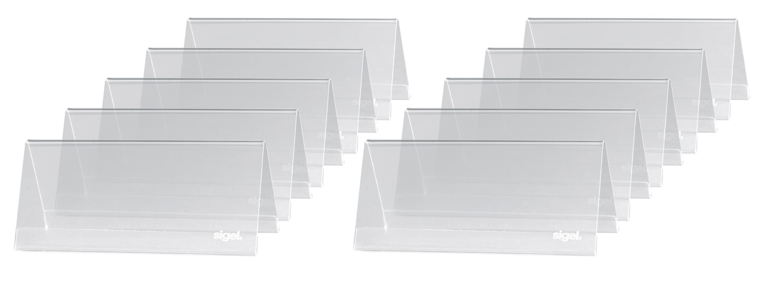 SIGEL TA138 Sign Holder, tent form, for 9,5 x 4,2 cm, double-sided presentation, rigid plastic, transparent, 10 Pieces