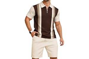 KUYIGO Men's Outfits Two-piece Casual Set Short Sleeve Polo Shirts and Beach Shorts Summer Tracksuits