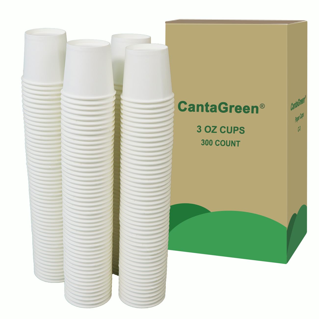CantaGreen 3 OZ Heavy duty Cups,300 Count White Paper Bath Cup