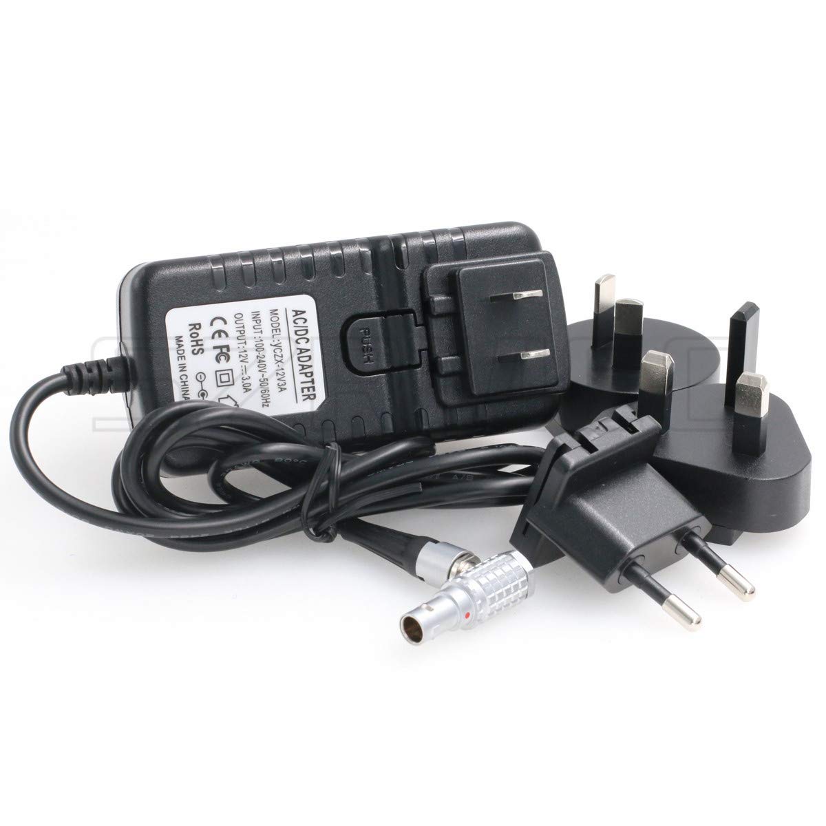 SZRMCC Right Angle 0B 2 Pin Male AC DC Power Adapter with US UK EU AU Plugs for Teradek Bolt SmallHD 503 703 Hollyland Cosmo 600