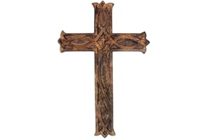 KSJONE Antique Design Rustic and Vintage Look Wooden Wall Hanging Cross Decorative Religious Altar Spiritual Art Sculpture Ho