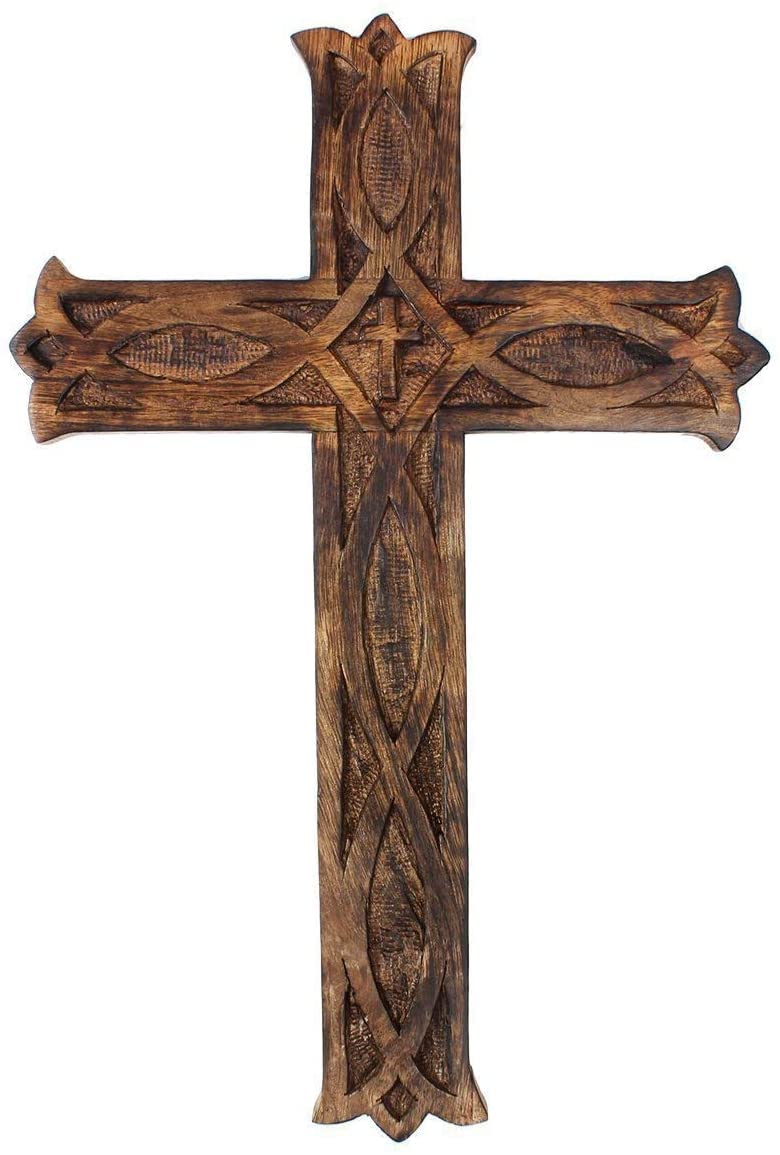 KSJONE Antique Design Rustic and Vintage Look Wooden Wall Hanging Cross Decorative Religious Altar Spiritual Art Sculpture Home Living Room Decor Accessory for Christmas (25cm x 16cm x 1.2cm)