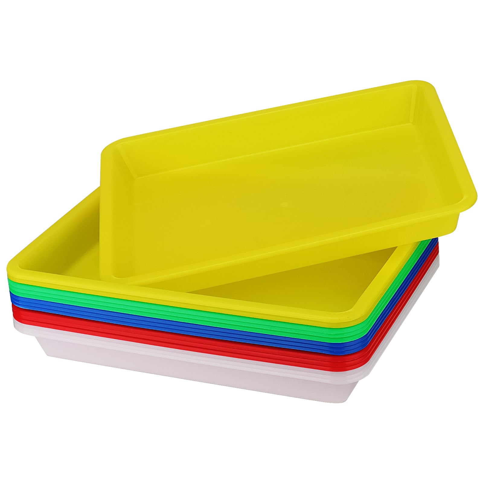 JOIKIT 15 PCS 27.5 x 21 x 3cm Plastic Art Trays, Muti Colour Sensory Trays, Large Plastic Trays for Crafts, DIY Project, Blue, Green, Yellow, White, Red