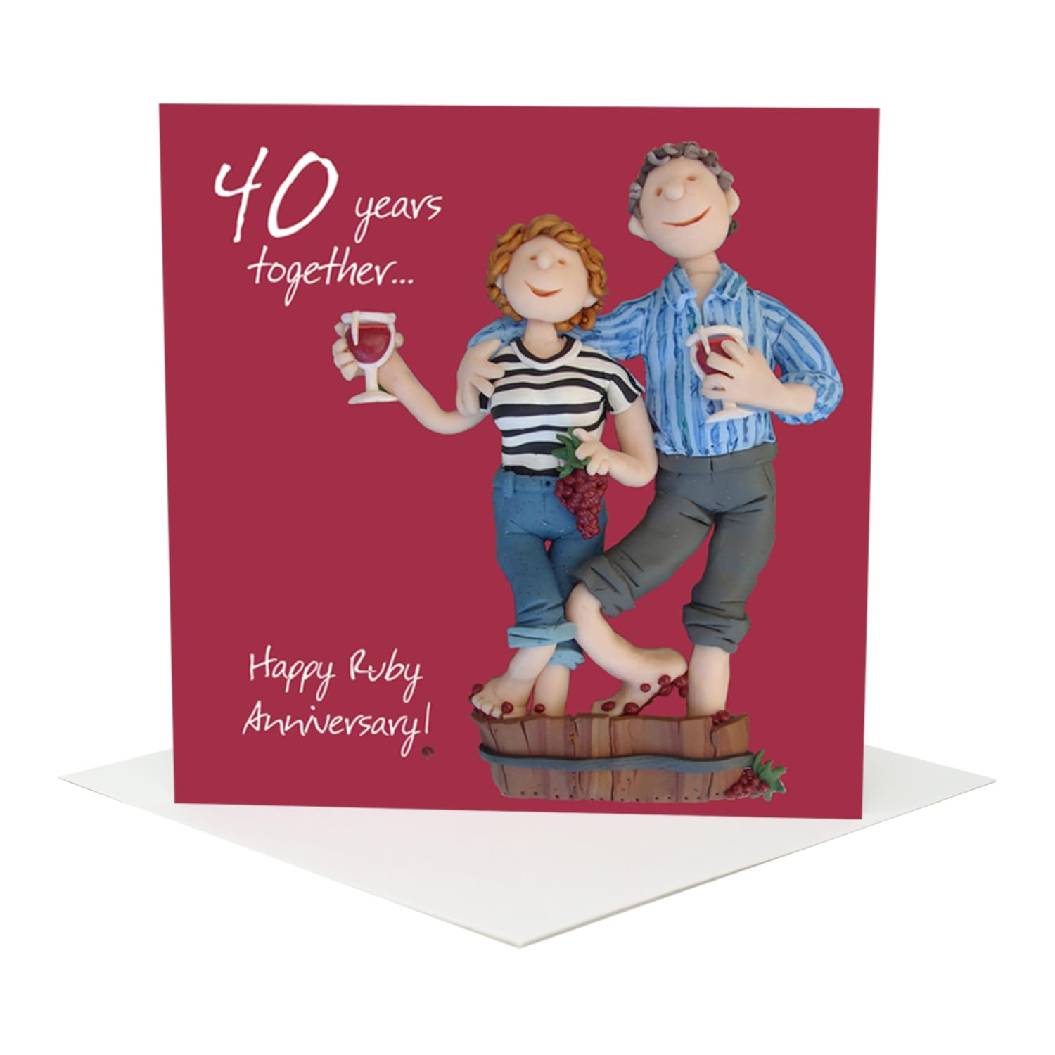 Holy Mackerel ruby 40th wedding anniversary card for a couple - designed by artist Erica Sturla - 15cm square and blank inside for your message - made in the UK