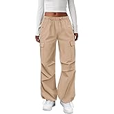 COPYLEAF Cargo Pants Women Elastic Waisted Parachute Hiking Pants with Pockets Water-Resistant Lightweight Baggy Pants