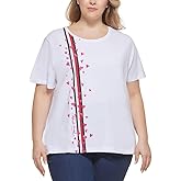 Tommy Hilfiger Womens Plus Heart-Print Short Sleeve Graphic T-Shirt White 1X