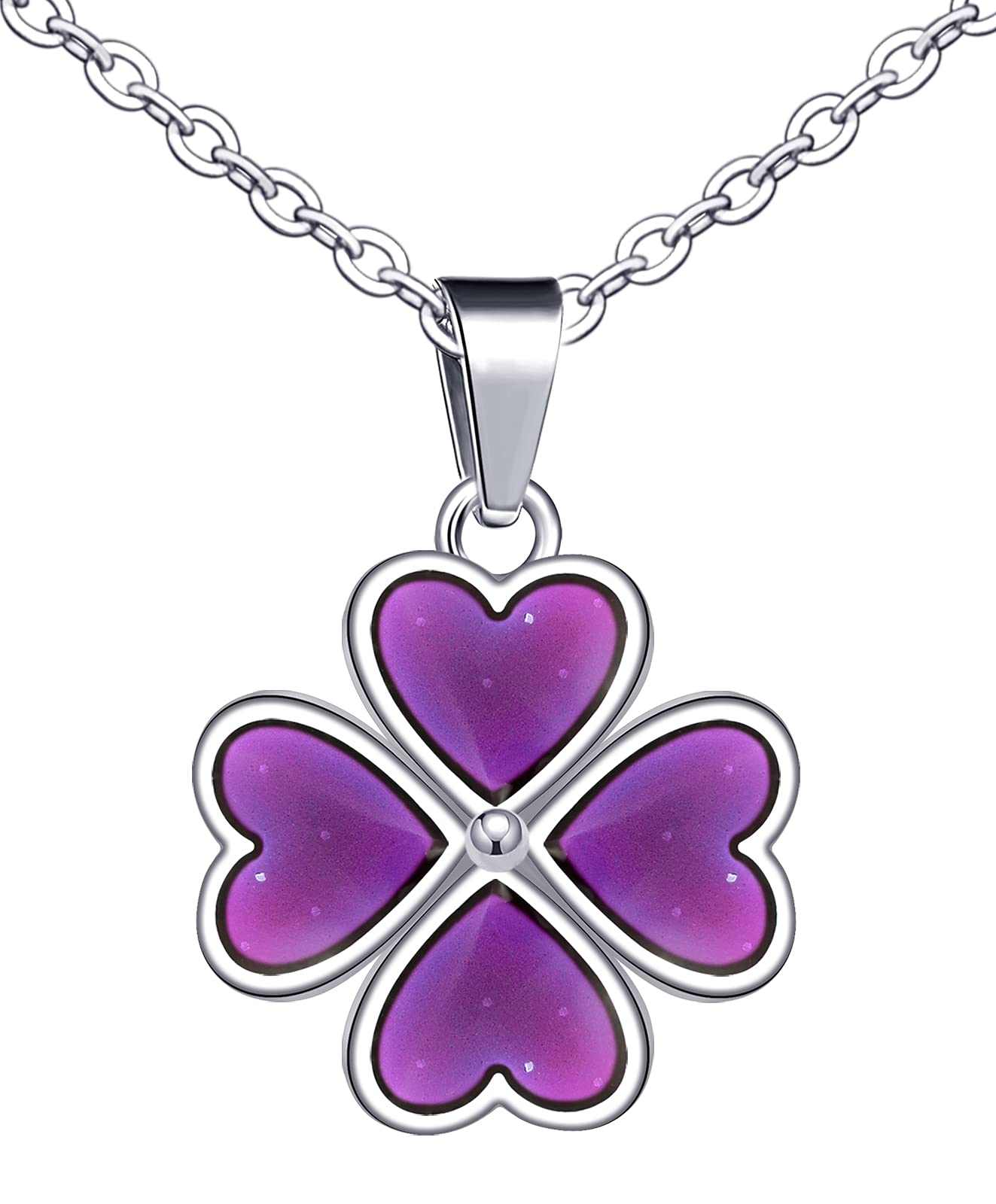 Feilok Women's Necklace Color Change Temperature Stainless Steel Lucky Four-leaf Clover Pendant Necklace for Women